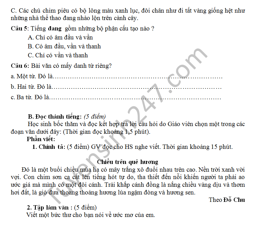 De thi giua hoc ki 1 lop 4 mon Tieng Viet TH Dong Kho I 2016