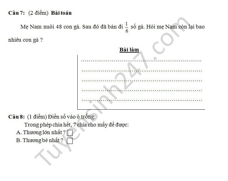 De thi hoc ki I mon Toan lop 3 cua truong TH An Thuan nam 2016