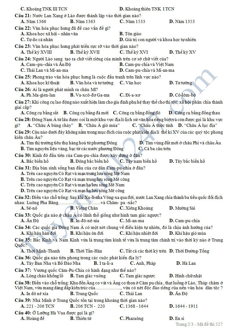 De thi hoc ki 1 mon Lich su lop 10 - THPT Trung Gia nam 2016-2017