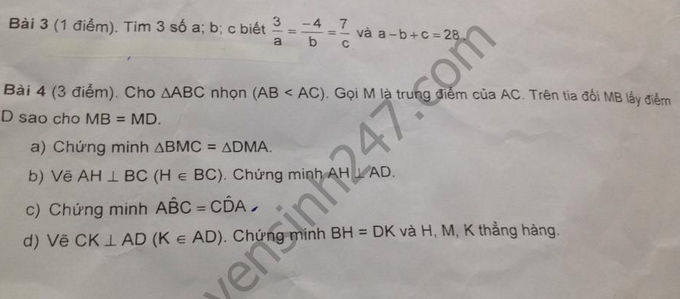 De thi hoc ki 1 lop 7 mon Toan - Phong GD quan Binh Thanh nam 2016 - 2017
