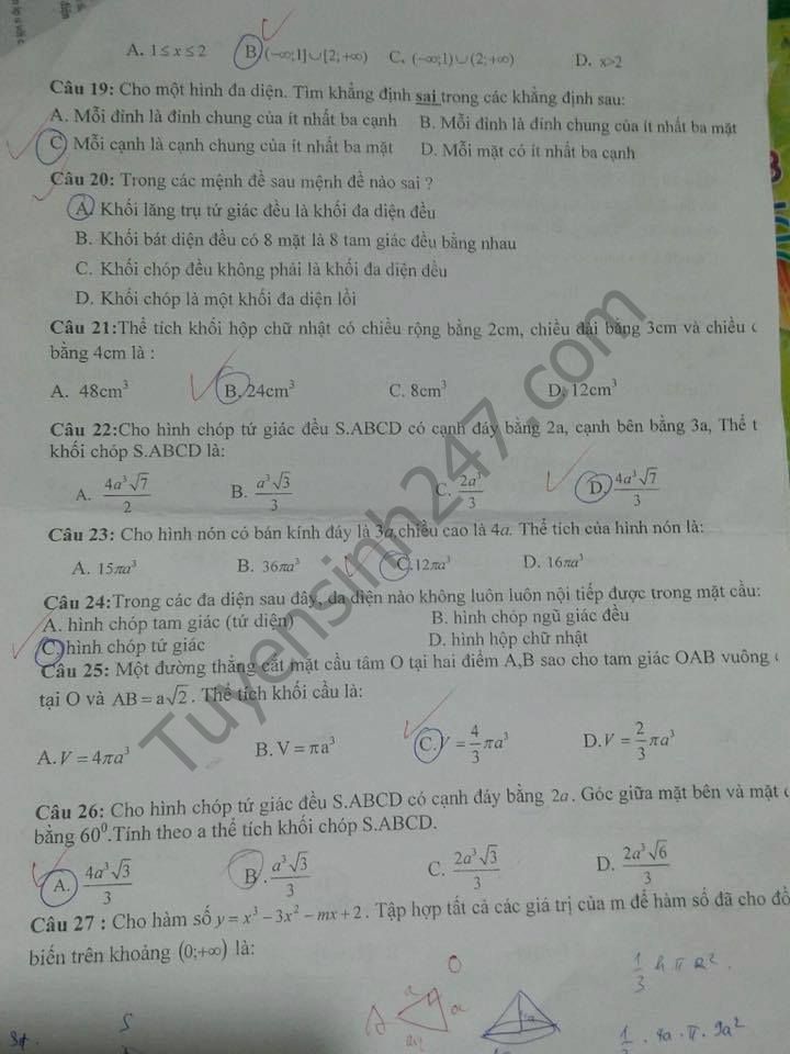 De thi hoc ki 1 lop 12 mon Toan - THPT Phuc Tho 2016 -2017