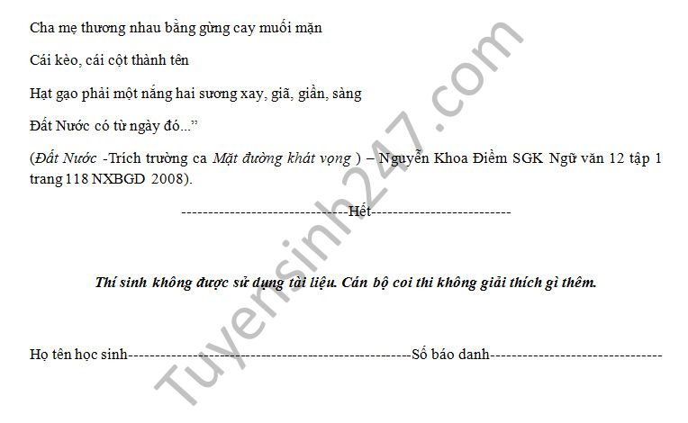 De thi hoc ki 1 mon Van 12 - THPT Yen Lac nam 2016-2017