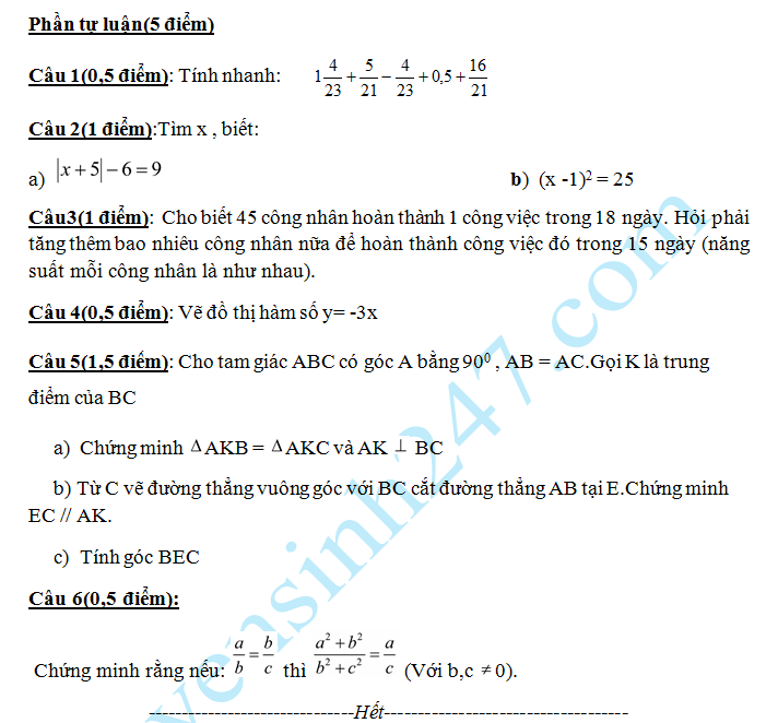 De thi hoc ki 1 lop 7 mon Toan - THCS Duong Phúc Tu 2016 - 2017
