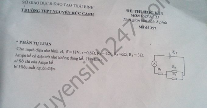 De thi hoc ki 1 lop 11 mon Ly  - THPT Nguyen Duc Canh 2016 - 2017