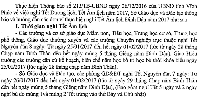 Hoc sinh Vinh Phuc nghi tet am lich 8 ngay