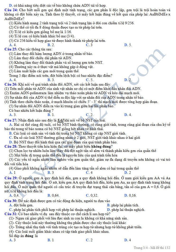De thi thu THPT Quoc Gia mon Sinh lan 3 - THPT Yen Lac nam 2017