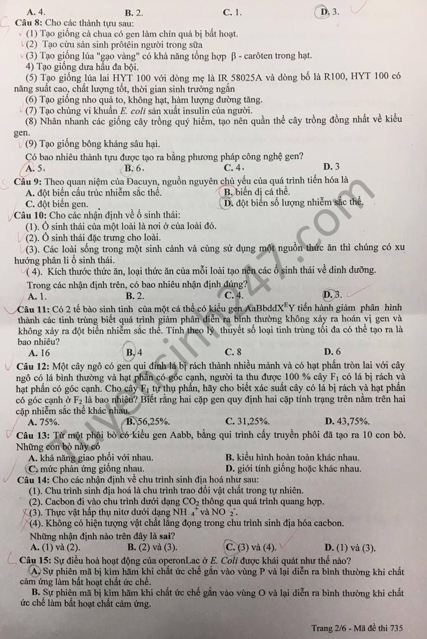 De thi thu THPT Quoc Gia mon Sinh - THPT chuyen Ha Giang nam 2017