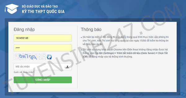 Thisinh.thithptquocgia.edu.vn dung de lam gi trong thi THPTQG 2017?