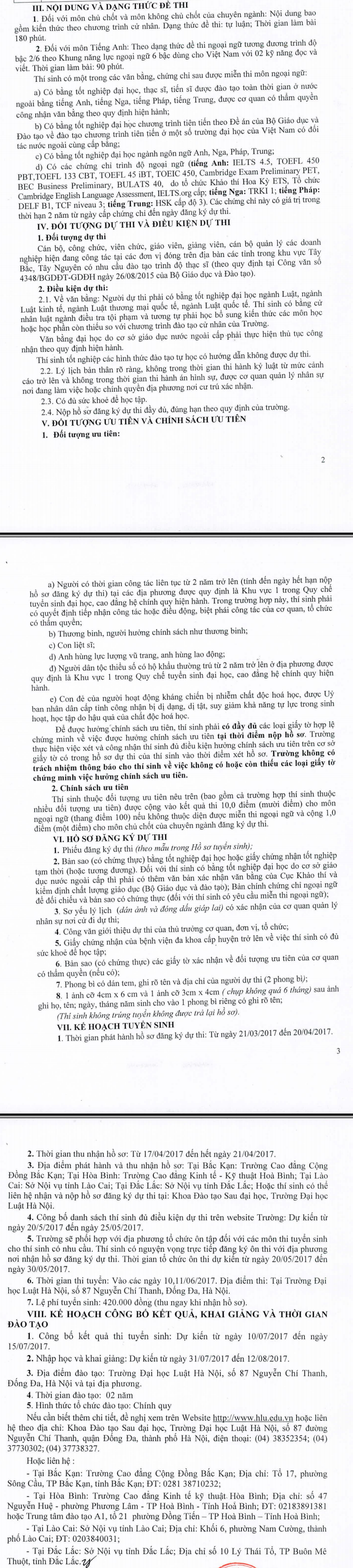 Dai hoc Luat Ha Noi tuyen sinh cao hoc dot 1 nam 2017