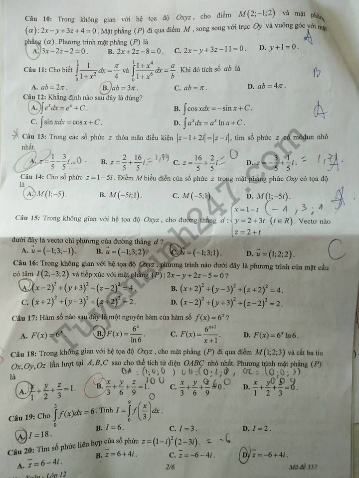 De thi hoc ki 2 lop 12 mon Toan - So GD Dong Thap 2017