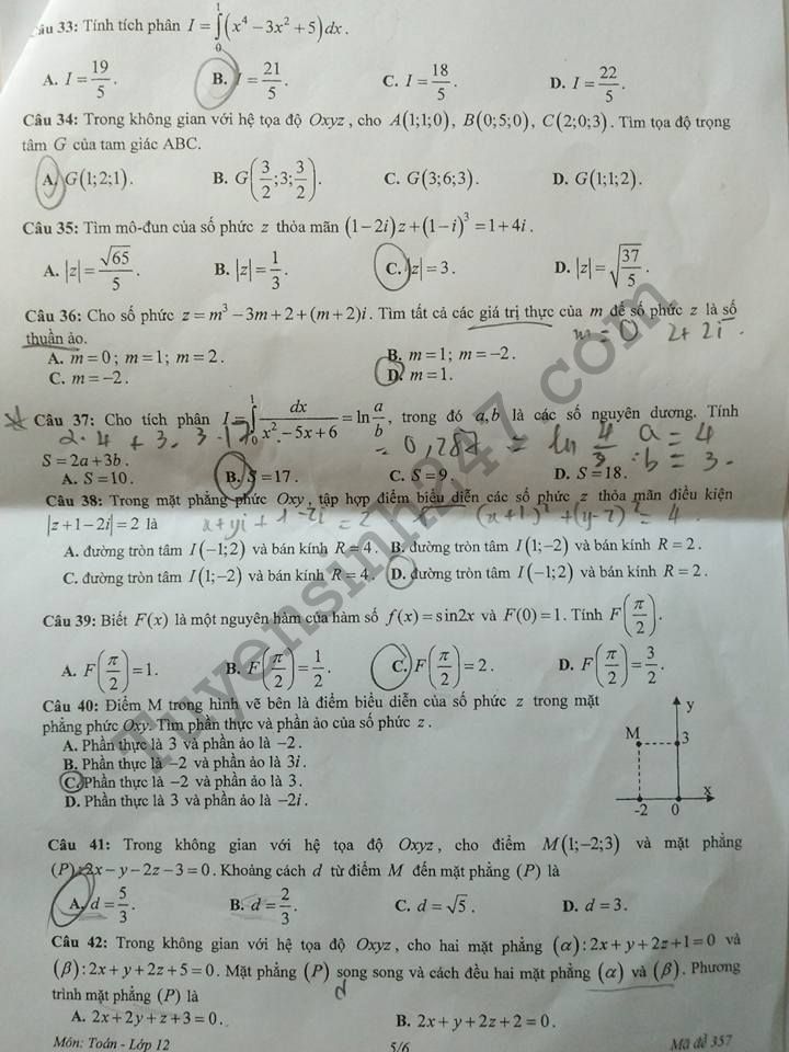 De thi hoc ki 2 lop 12 mon Toan - So GD Dong Thap 2017
