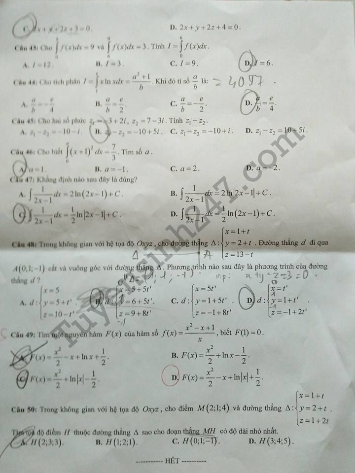 De thi hoc ki 2 lop 12 mon Toan - So GD Dong Thap 2017