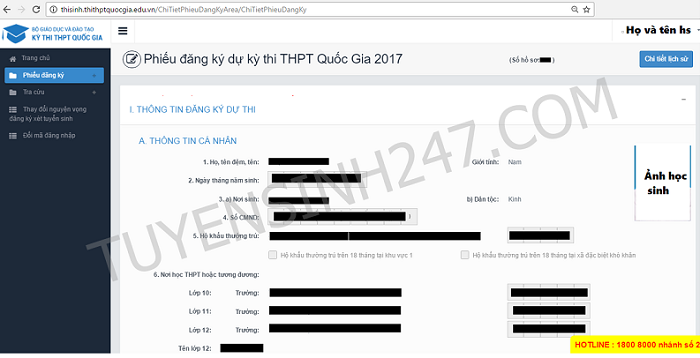 Huong dan toan bo chuc nang tren Thisinh.Thithptquocgia.edu.vn