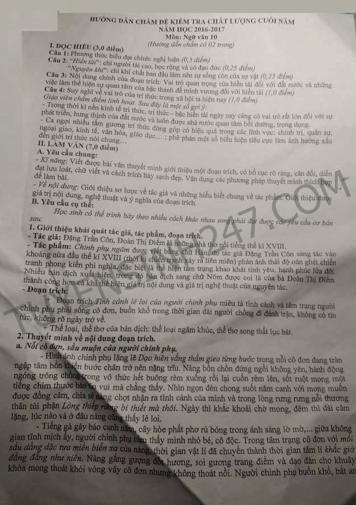 De thi hoc ki 2 mon Van lop 10 - So GD Bac Ninh 2017 - Co loi giai chi tiet