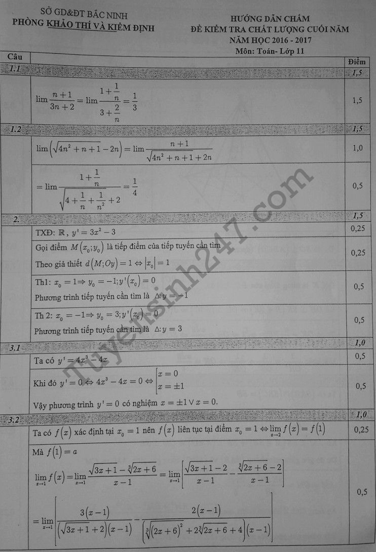 De thi hoc ki 2 lop 11 mon Toan - So GD Bac Ninh 2017 co dap an