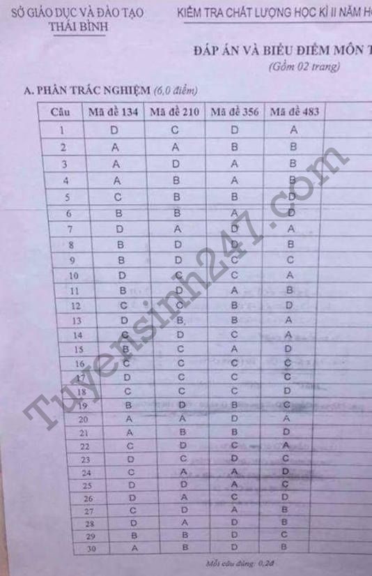 De thi hoc ki 2 lop 10 mon Toan - Thai Binh 2017
