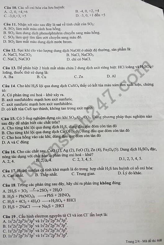 De thi hoc ki 2 lop 10 mon Hoa - THPT Dinh Tien Hoang 2017