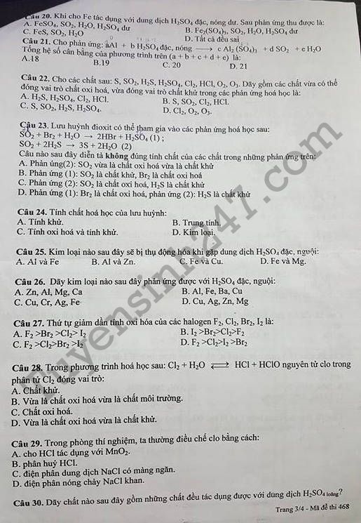 De thi hoc ki 2 lop 10 mon Hoa - THPT Dinh Tien Hoang 2017