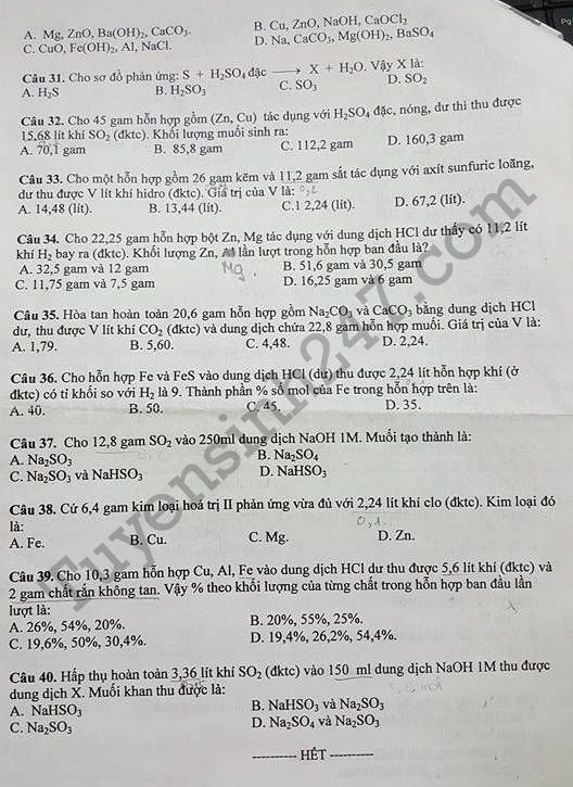 De thi hoc ki 2 lop 10 mon Hoa - THPT Dinh Tien Hoang 2017