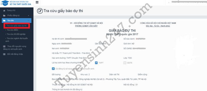 Da co giay bao du thi THPT Quoc gia nam 2017