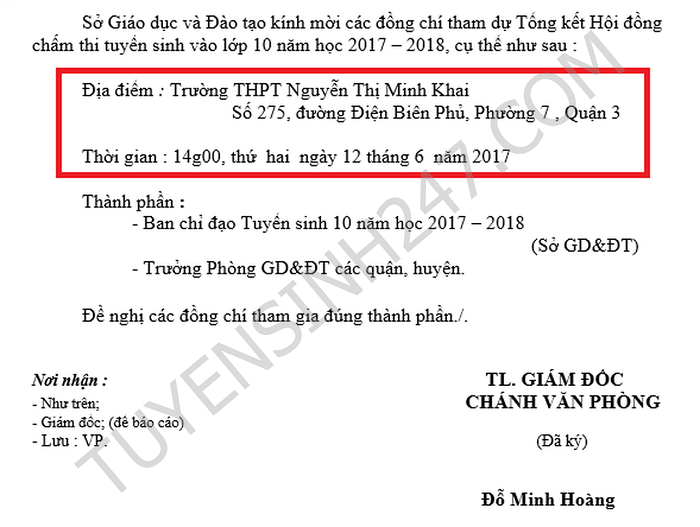 May gio cong bo diem thi vao lop 10 TPHCM 2017?