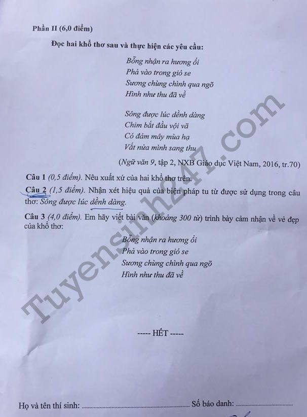 De thi vao lop 10 mon Van Hai Phong nam 2017
