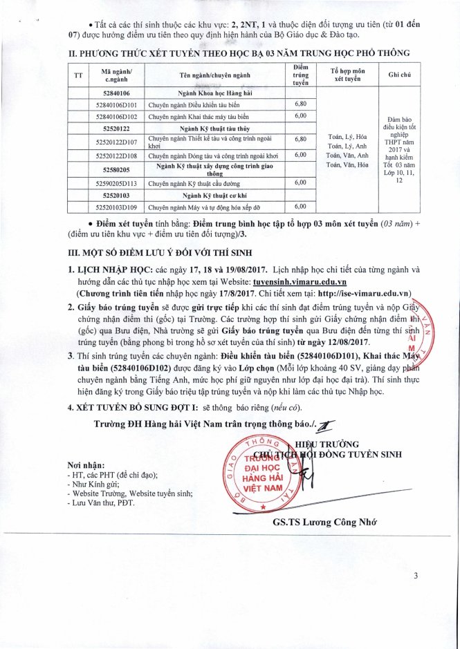 Diem chuan DH Hang hai nam 2017