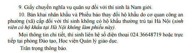 Thu tuc nhap hoc truong Hoc vien Quan ly giao duc 2017