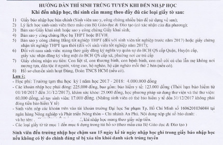 Ho so nhap hoc truong Dai hoc Su Pham TP.HCM 2017