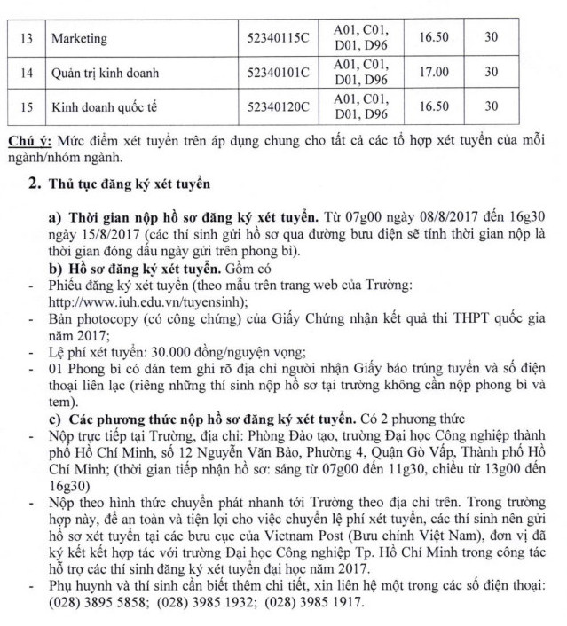 Thong bao xet NVBS dot 1 truong DH Cong nghiep TP.HCM 2017