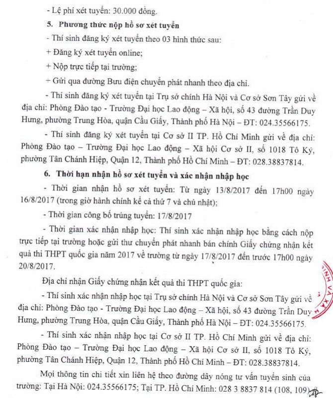 Dai hoc Lao Dong - Xa Hoi thong bao xet NVBS dot 1 nam 2017