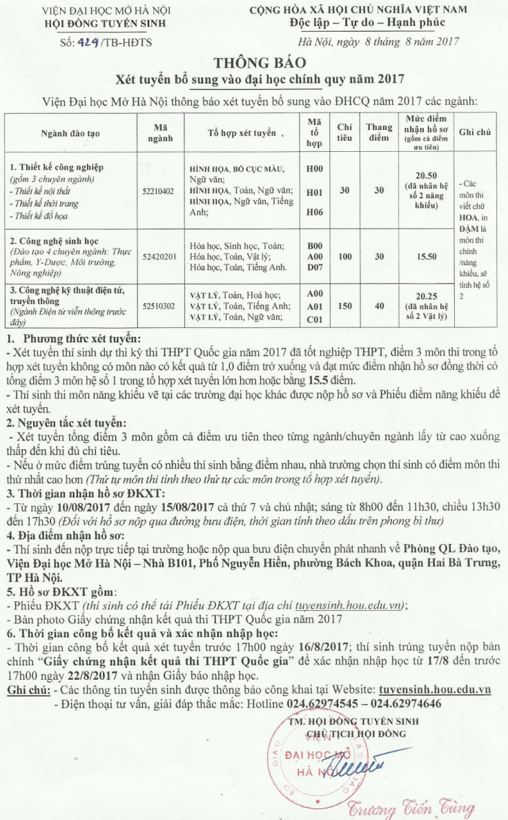 Vien dai hoc Mo Ha Noi xet tuyen NVBS dot 1 nam 2017