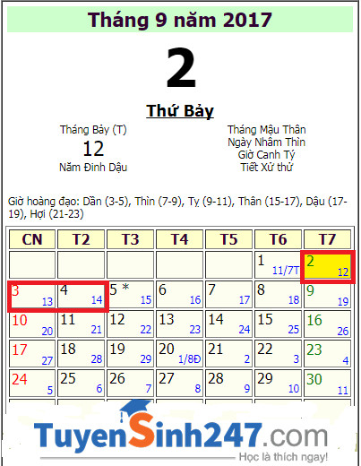 Quoc khanh 2/9/2017 vao thu may va duoc nghi may ngay?