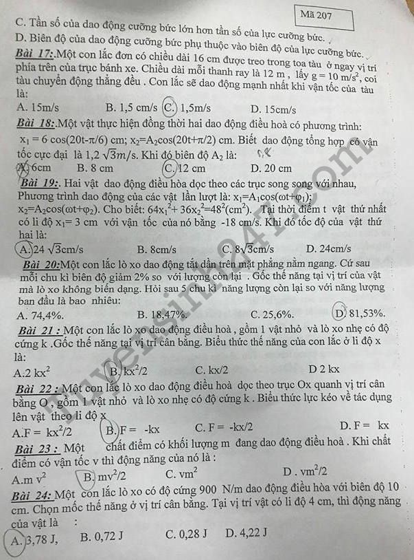 De kiem tra giua ki 1 lop 12 mon Ly 2017 - Yen Hoa