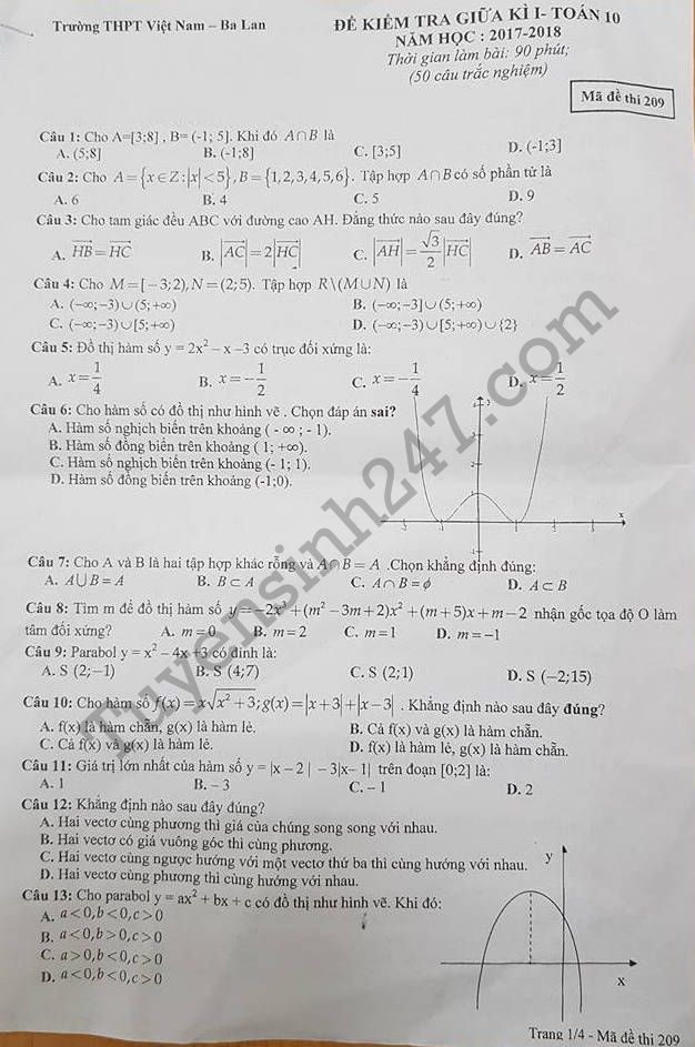 De thi giua hoc ki 1 lop 10 mon Toan 2017 - Viet Nam Ba Lan