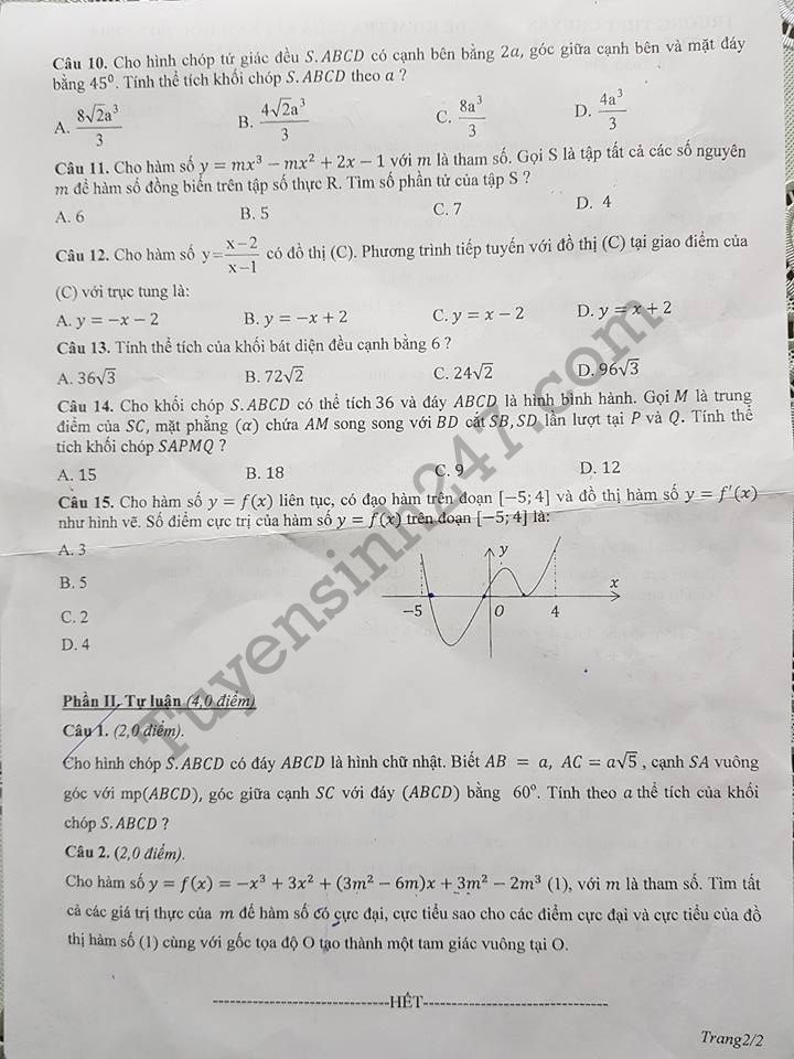 De thi giua ki 1 lop 12 mon Toan 2017 THPT Chuyen Ha Noi - Amsterdam