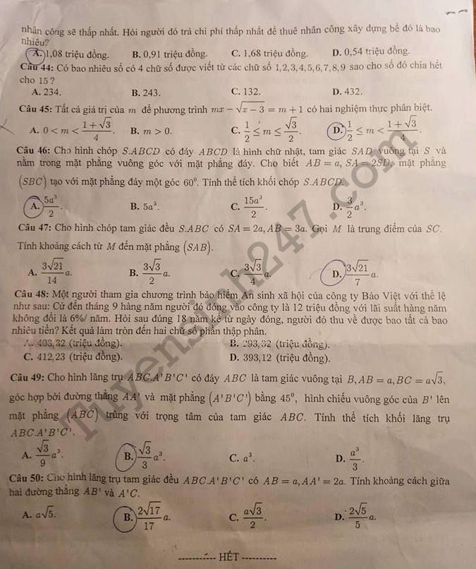 De thi giua ki 1 lop 12 mon Toan THPT Chuyen DH Vinh 2017 - 2018