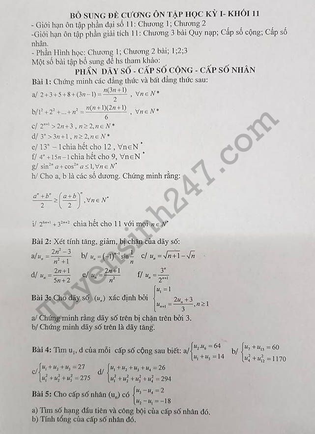 De cuong on tap hoc ki 1 mon Toan lop 11 nam 2017 - THPT Pham Hong Thai