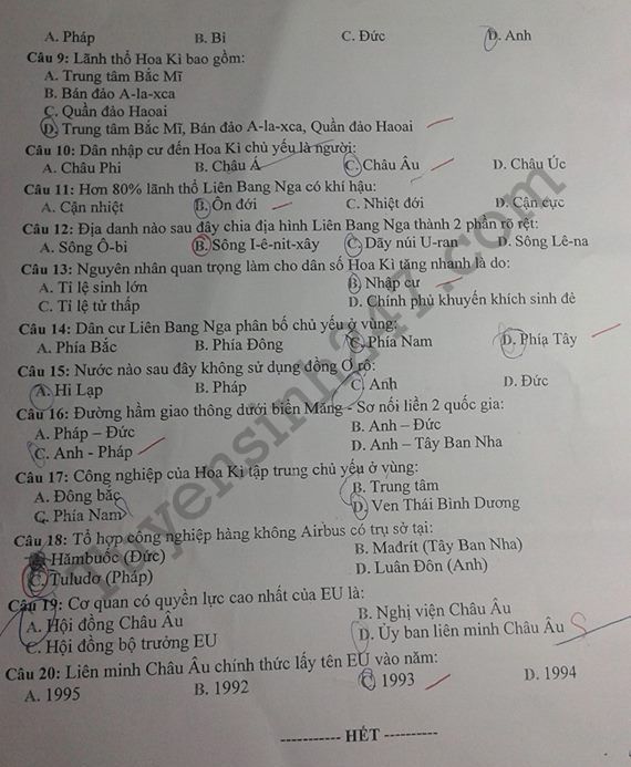De thi hoc ki 1 lop 11 mon Dia 2017 - THPT Dau Tieng