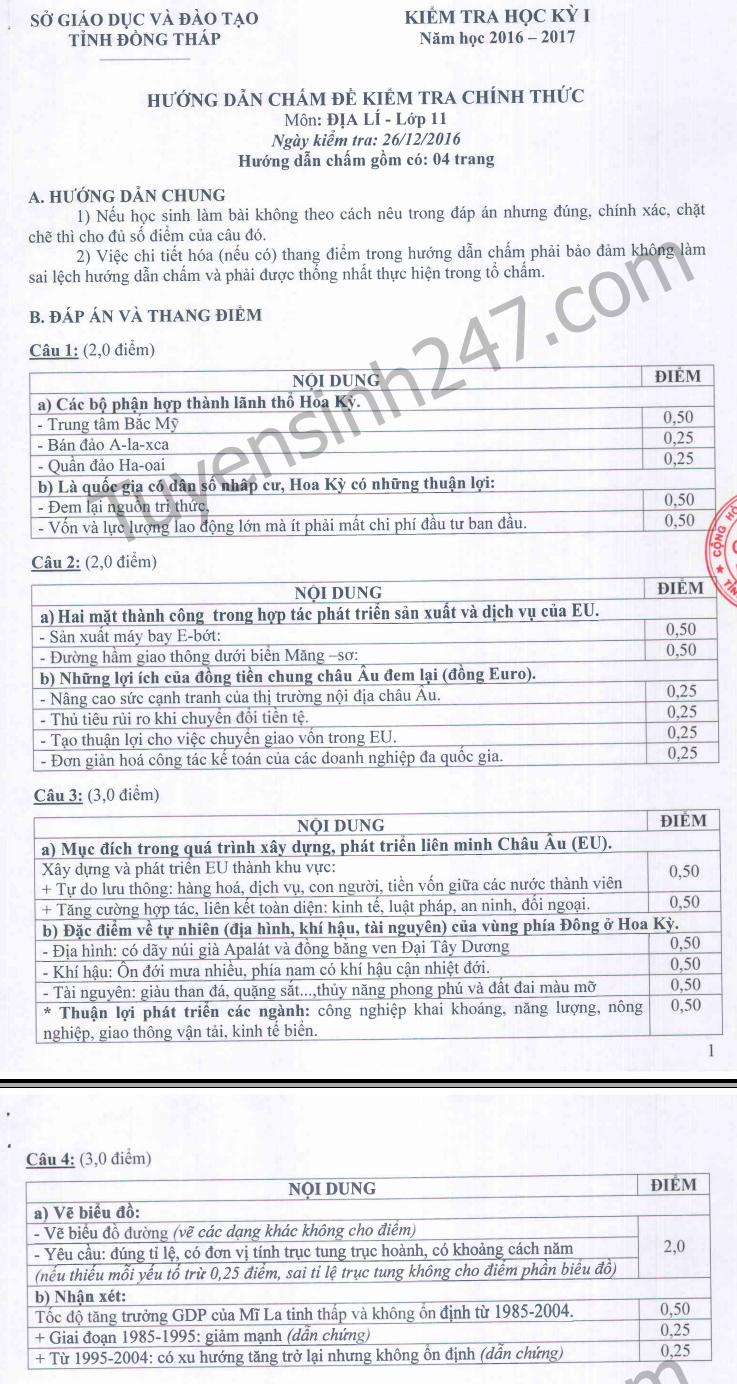 De thi hoc ki 1 lop 11 mon Dia 2017 - Dong Thap