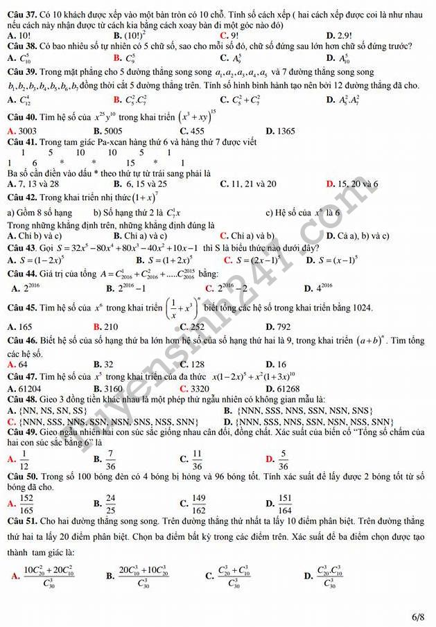 De cuong on tap ki 1 lop 11 mon Toan 2017 - THPT Kim Lien