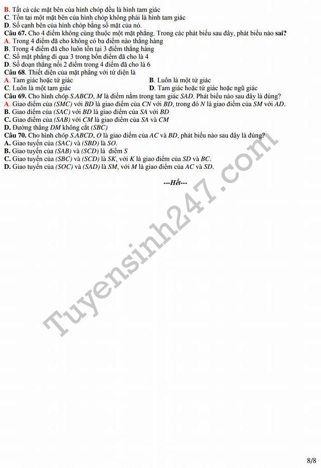 De cuong on tap ki 1 lop 11 mon Toan 2017 - THPT Kim Lien