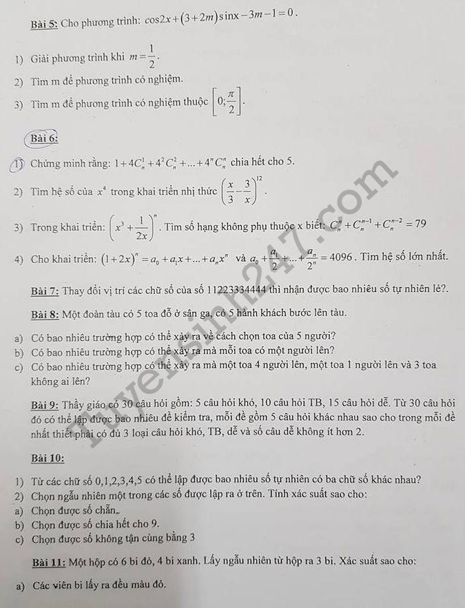 De cuong on thi ki 1 lop 11 mon Toan 2017 THPT Quang Trung
