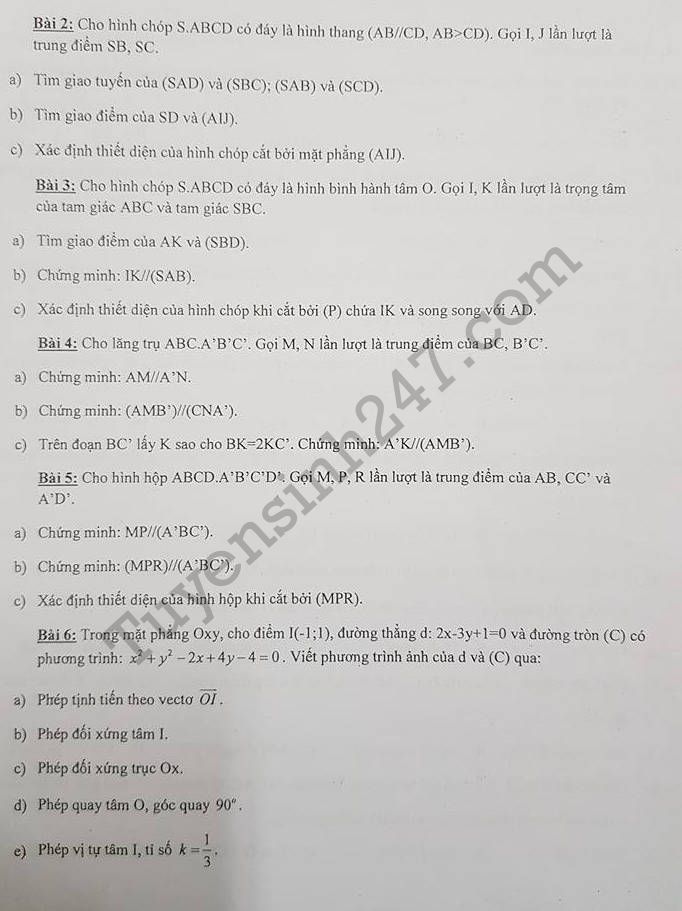 De cuong on thi ki 1 lop 11 mon Toan 2017 THPT Quang Trung
