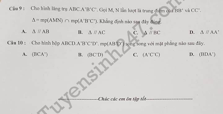 De cuong on thi ki 1 lop 11 mon Toan 2017 THPT Quang Trung