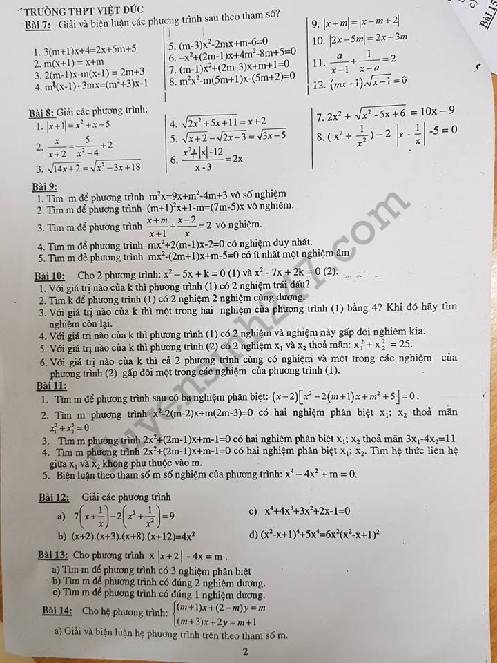 De cuong on tap Toan lop 10 hoc ki 1 THPT Viet Duc 2017