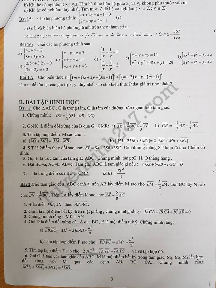 De cuong on tap Toan lop 10 hoc ki 1 THPT Viet Duc 2017