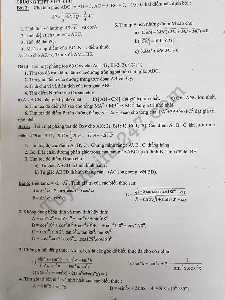 De cuong on tap Toan lop 10 hoc ki 1 THPT Viet Duc 2017