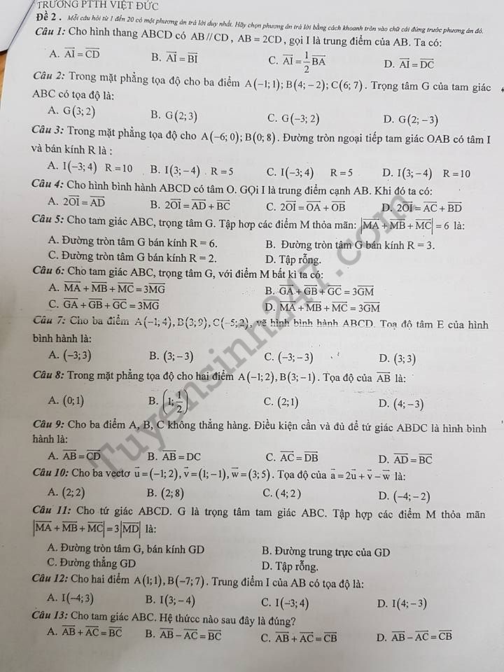 De cuong on tap Toan lop 10 hoc ki 1 THPT Viet Duc 2017