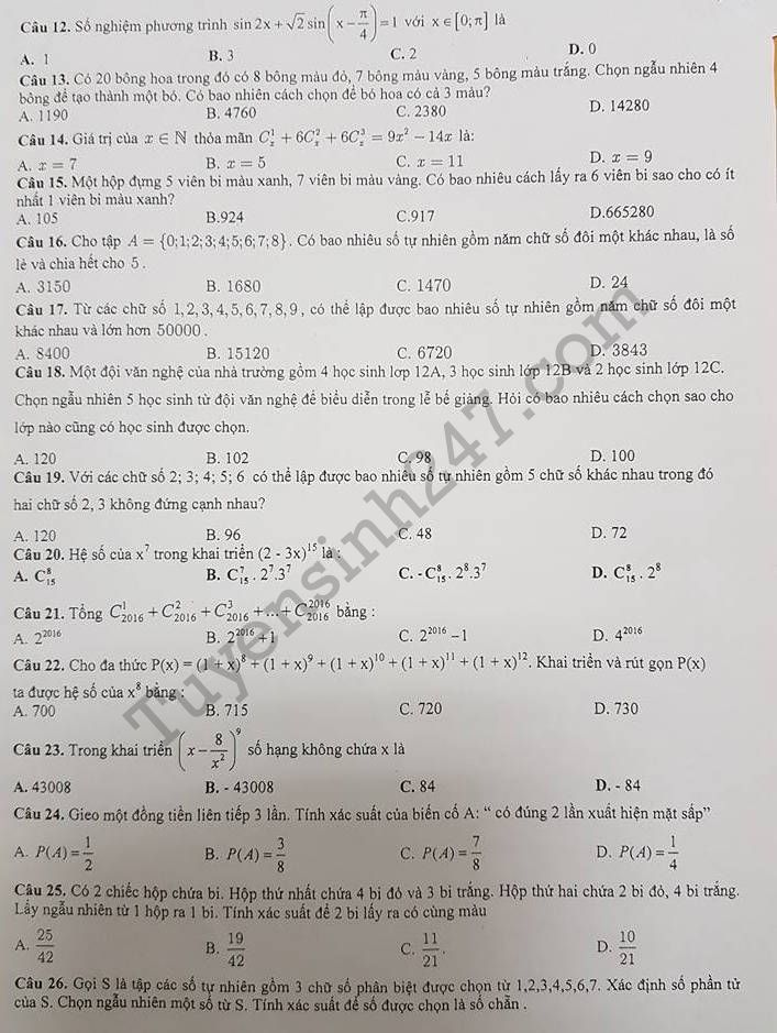 De cuong on tap hoc ki 1 lop 11 mon Toan 2017 - THPT Dai Mo